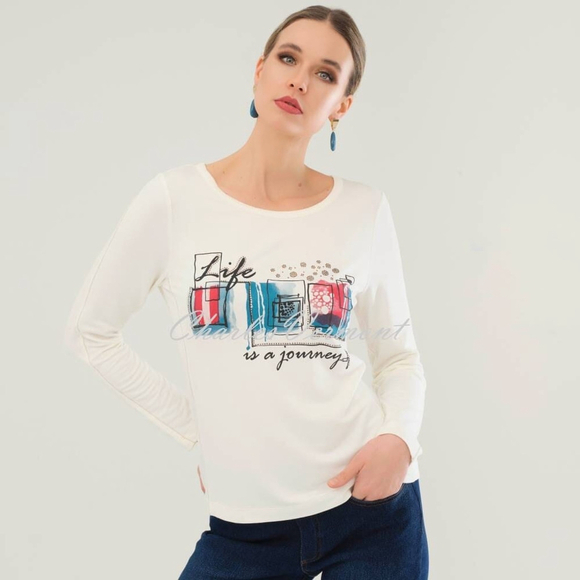 DOLCEZZA Chic White Graphic Long Sleeve Top S - Picture 1 of 5